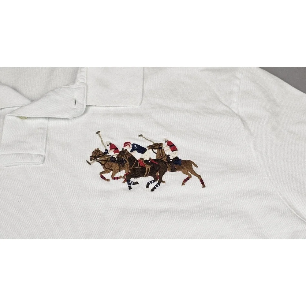 Polo Ralph Lauren Shirt Mens XXL White Triple Pony Polo Embroidered Preppy